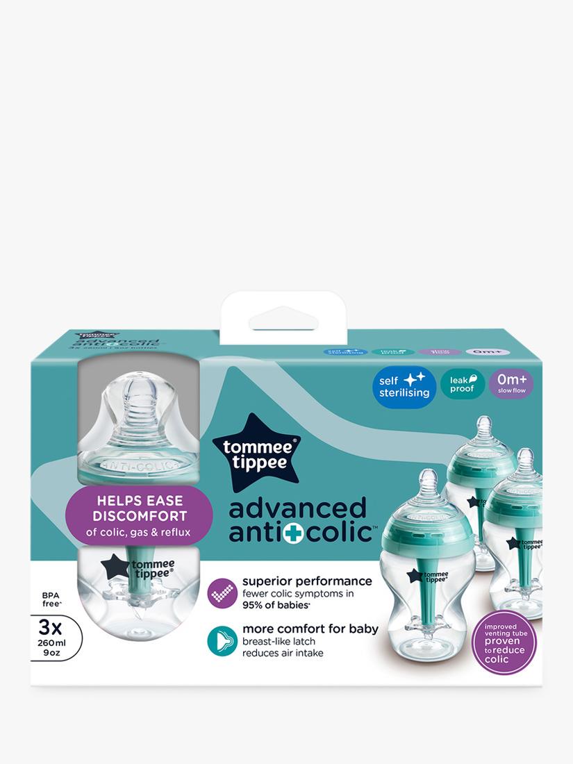 Tommee Tippee Advanced Anti-Colic Baby Bottles with Slow Flow Teats Pack of 3 260ml (British brand)