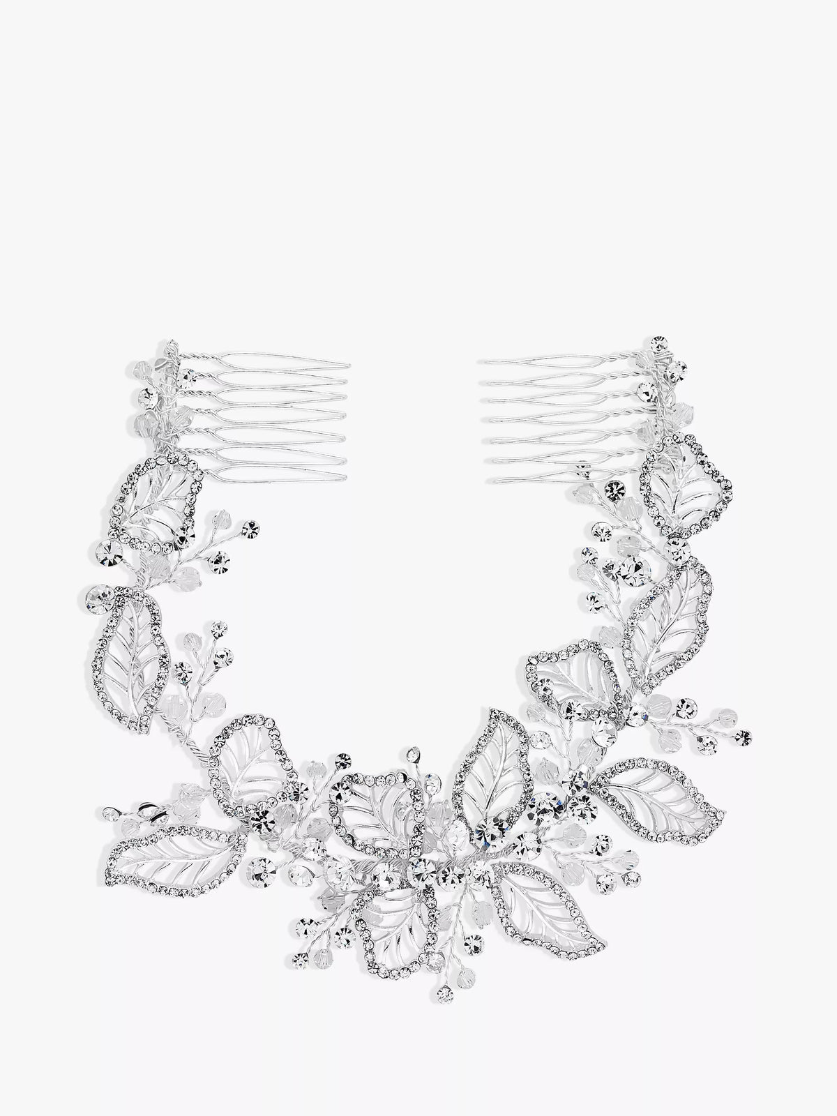 Jon Richard silver crystal pave leaf hair comb, UK version
