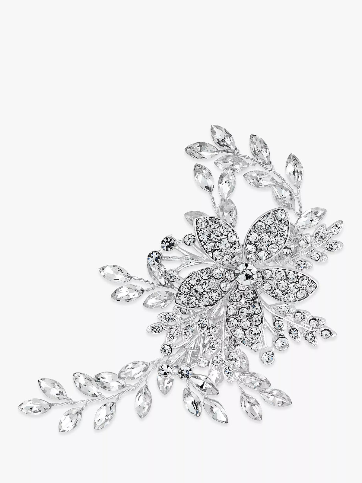 Jon Richard bridal hair slide with pave leaf design in silver, UK version