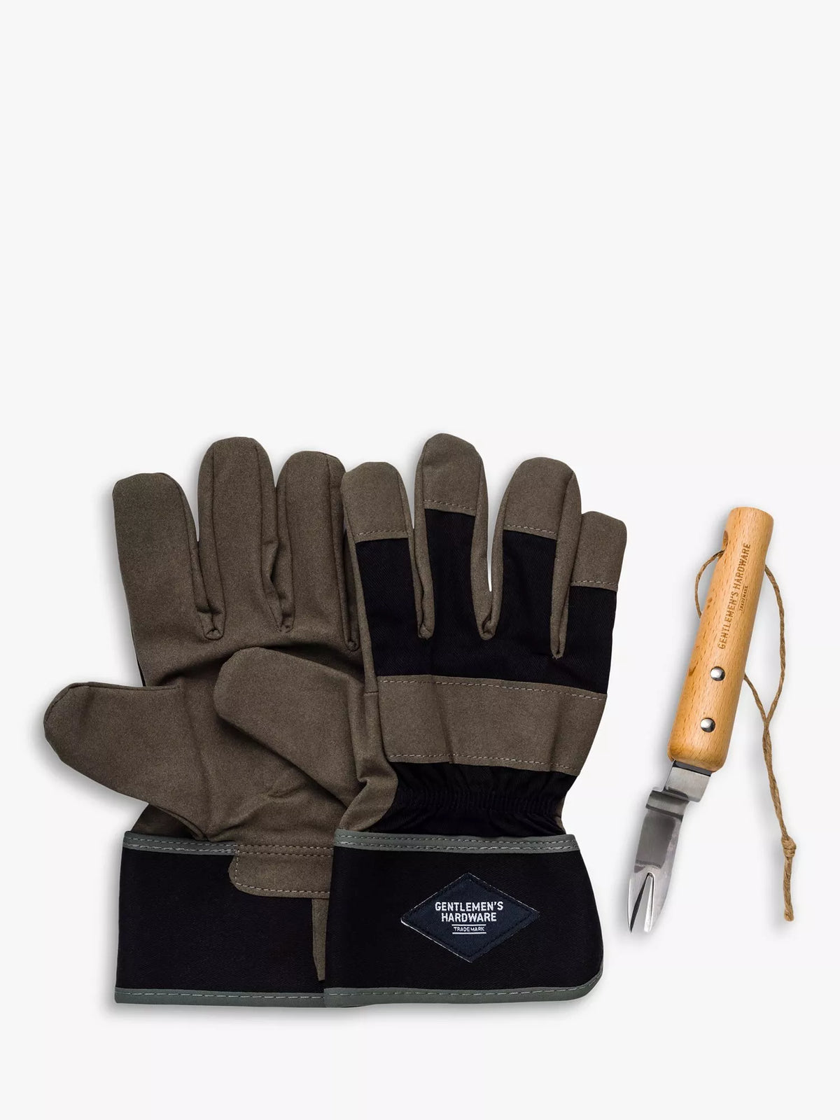 Gentlemen's Hardware vegan leather garden gloves and stainless steel root lifter set, UK version