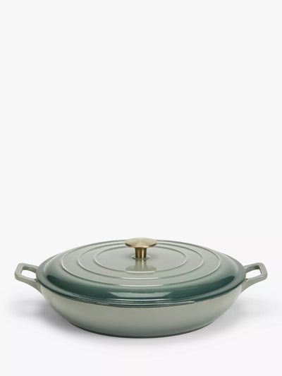 John Lewis Cast Iron Shallow Casserole 31cm Ombre Green