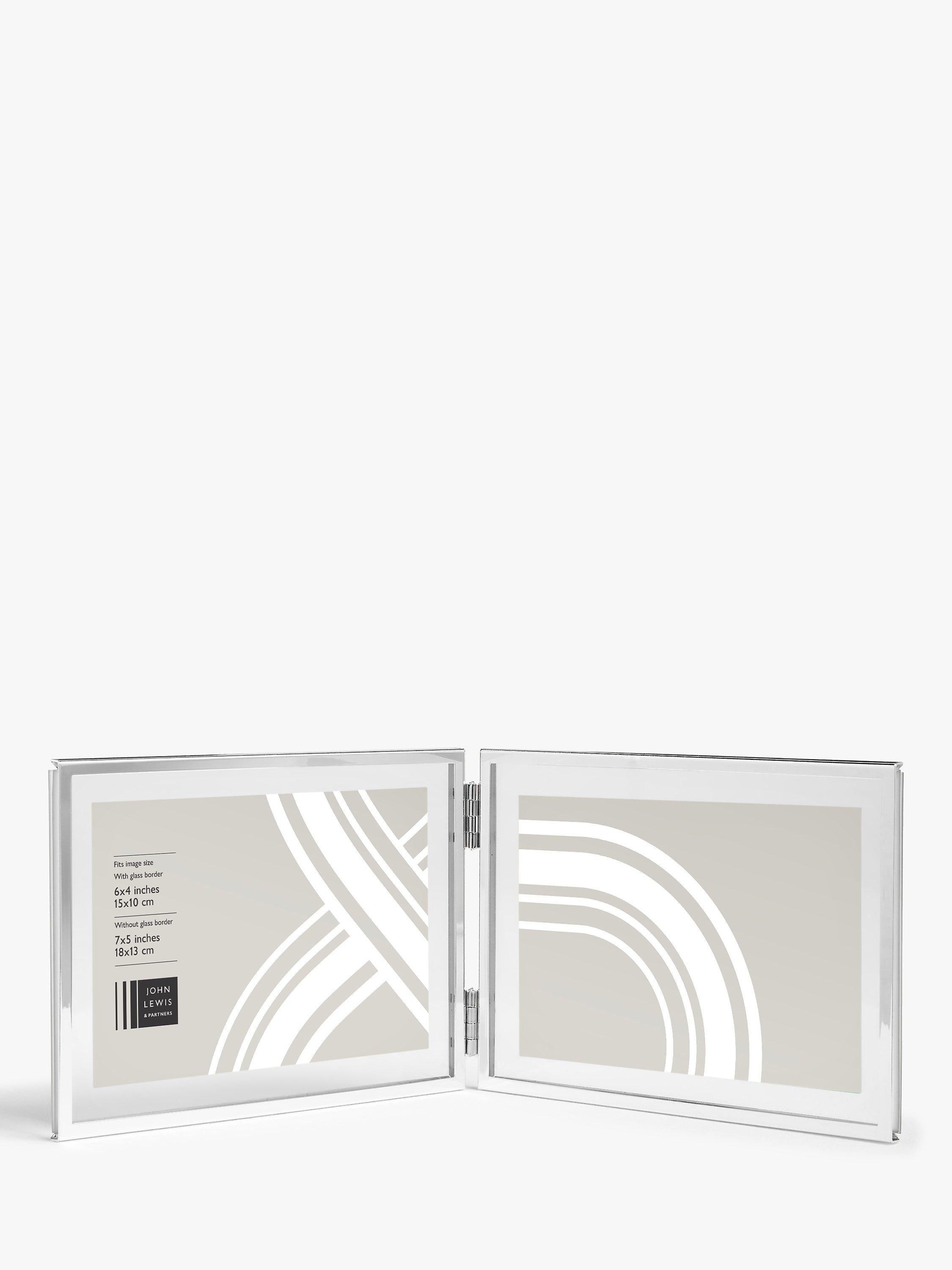 John Lewis silver plated double photo frame with glass border for 4x6 photos, UK version