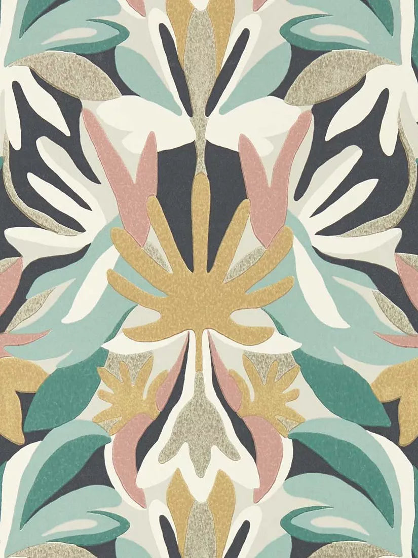 Harlequin Melora Wallpaper botanical damask pattern with metallic finish, UK version