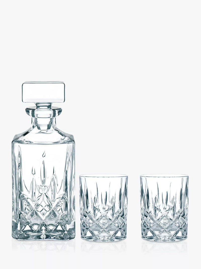 Nachtmann Noblesse whisky decanter and tumbler set 3 piece, imported from the UK