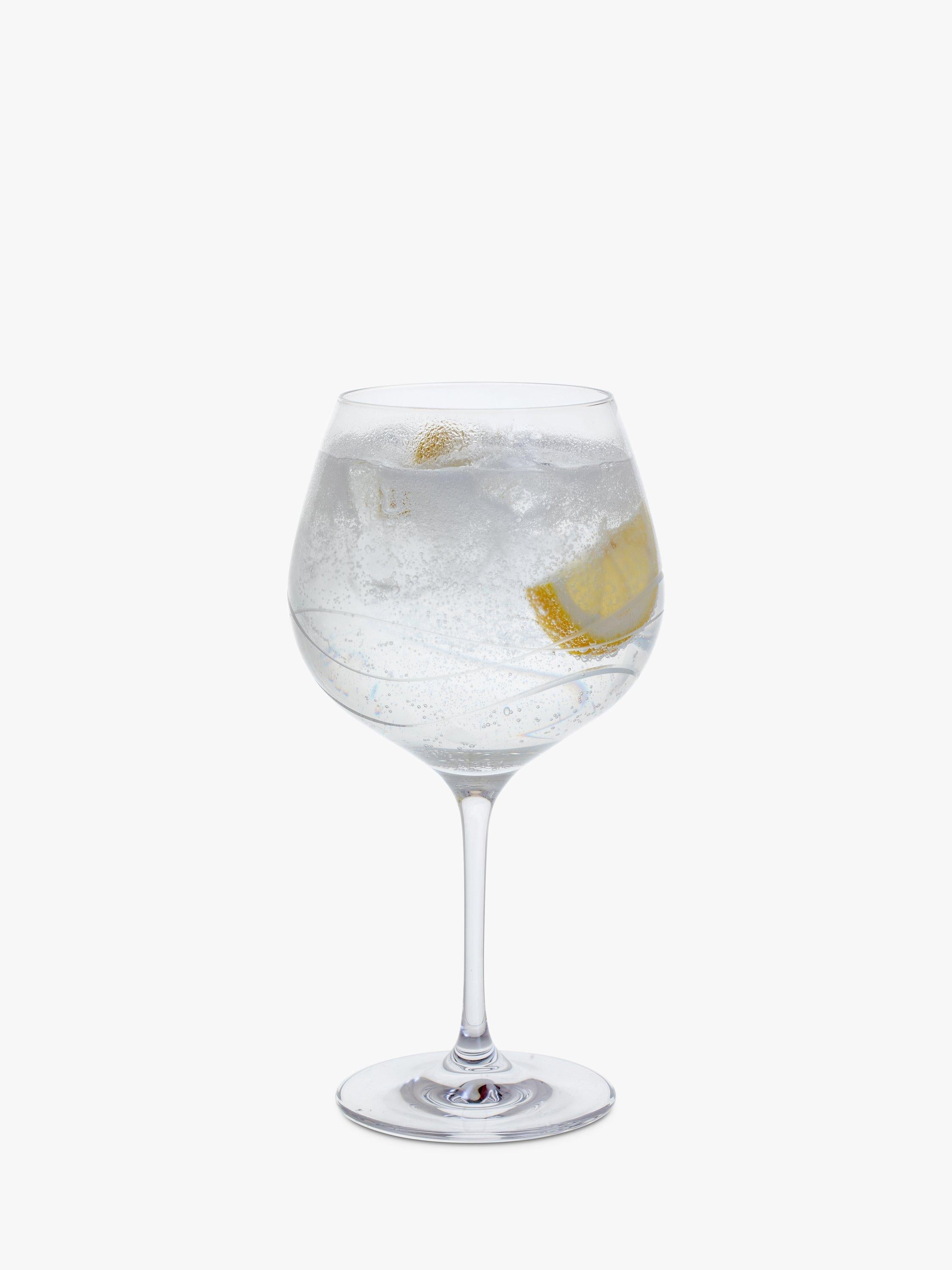 Stemmed Gin Cocktail Glass Set of 2 with Swirling Cut Design, 610ml, Lead-Free Crystal