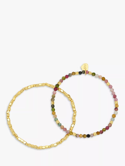 Estella Bartlett Coco Tourmaline Beaded Double Bracelet Pack of 2 Gold/Multi Jewellery Set