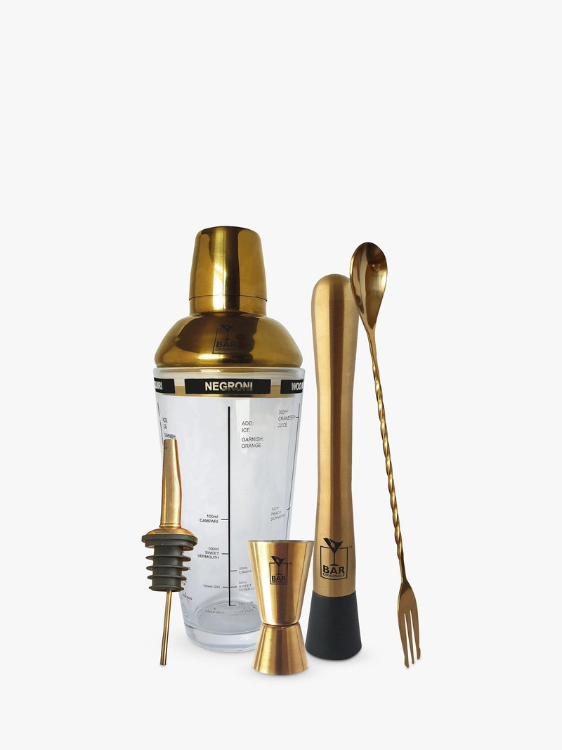 Bar Originale Cocktail Shaker Set Gold/Clear 5 Piece 600ml - British product