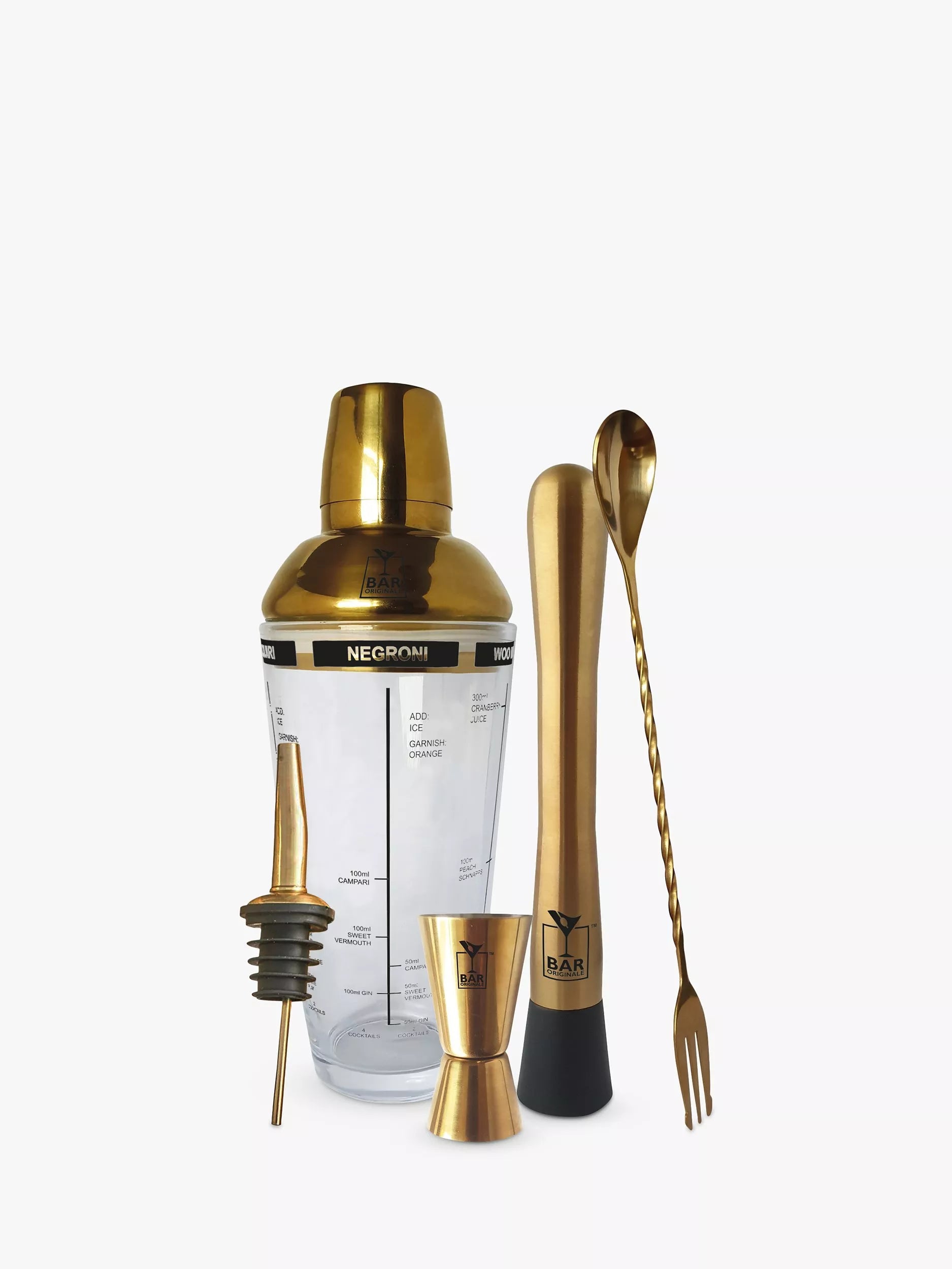 Bar Originale Cocktail Shaker Set Gold/Clear 5 Piece 600ml - British product