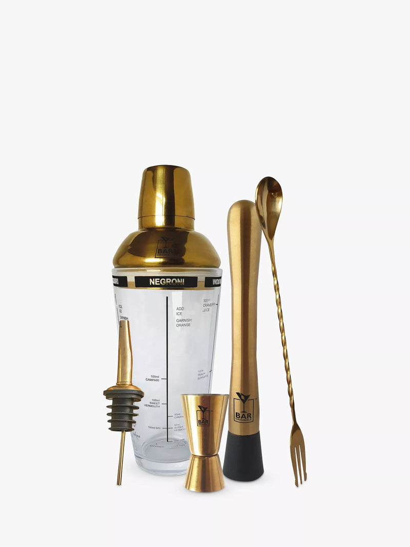 Bar Originale Cocktail Shaker Set Gold/Clear 5 Piece 600ml - British product