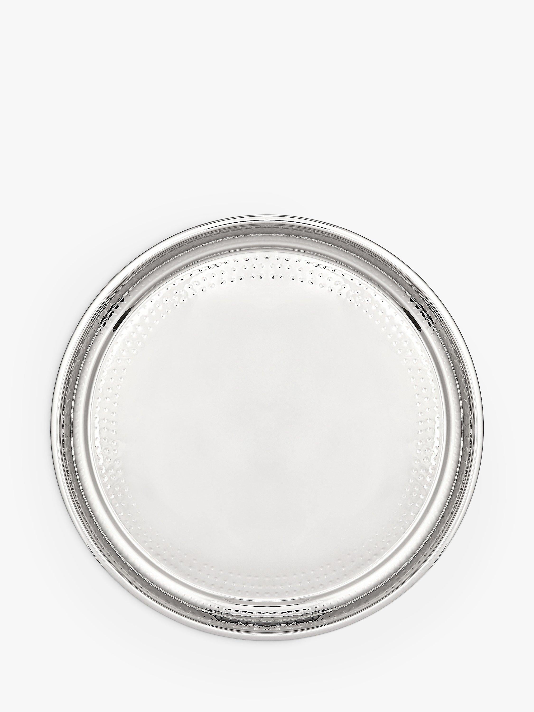 John Lewis hammered stainless steel round silver tray 36cm, UK version