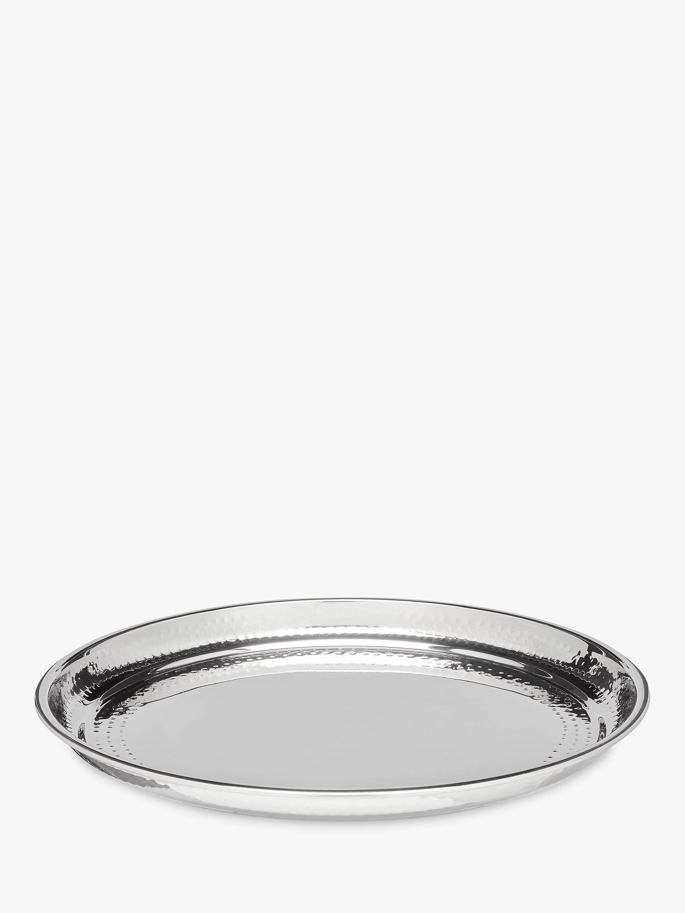 John Lewis hammered stainless steel round silver tray 36cm, UK version