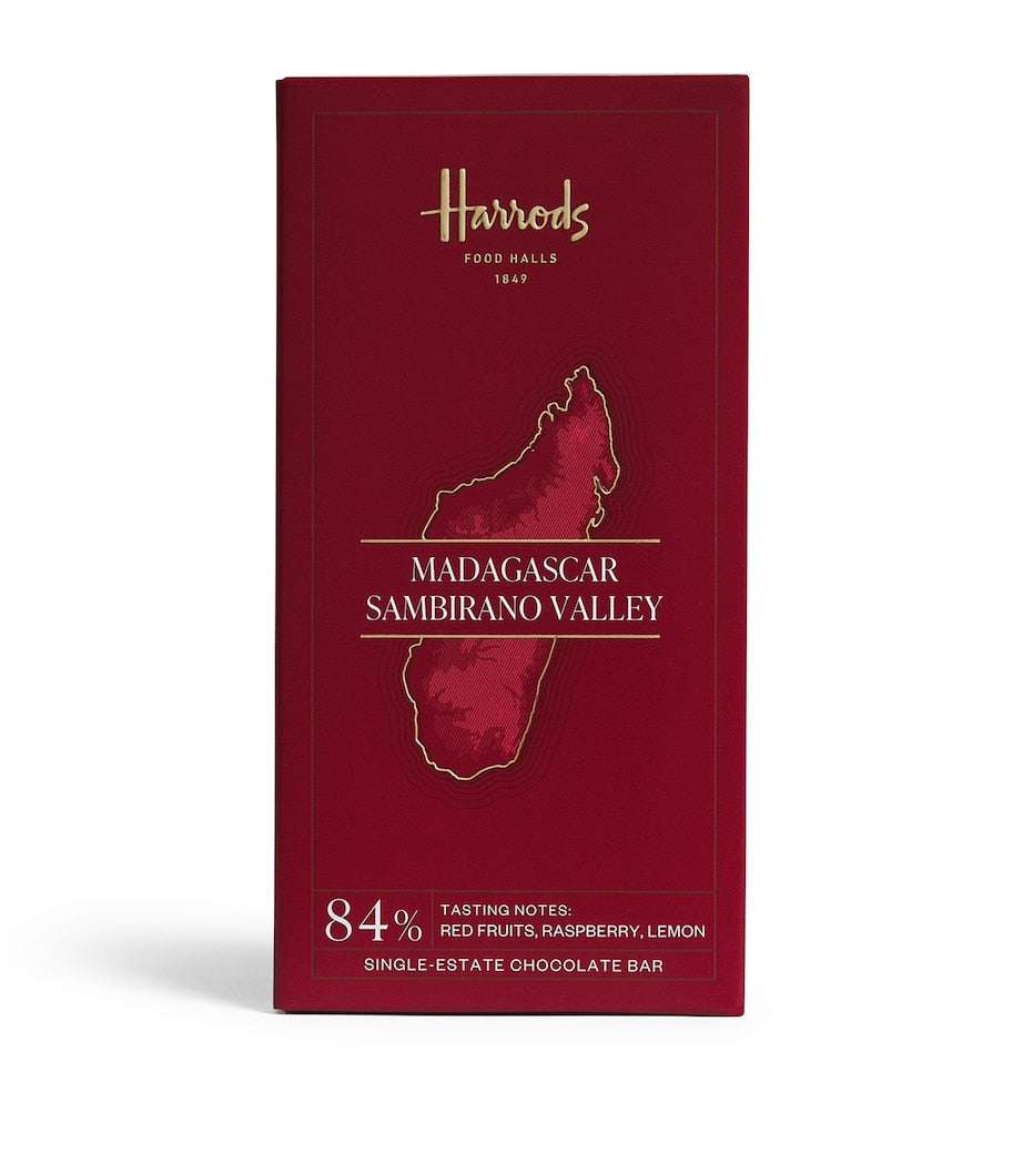 Harrods dark chocolate bar single estate 84% cocoa Sambirano Valley 70g, UK version
