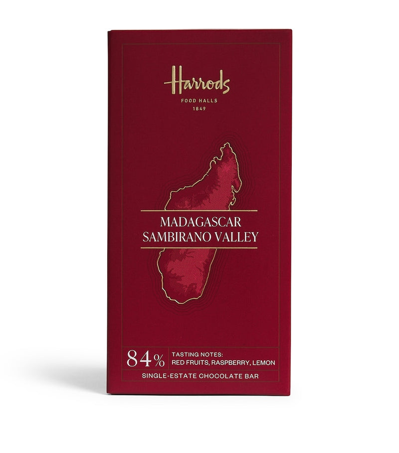 Harrods dark chocolate bar single estate 84% cocoa Sambirano Valley 70g, UK version