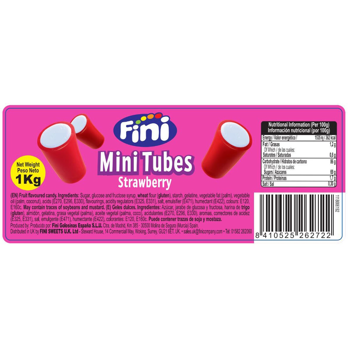Fini Strawberry Mini Tubes chewy sweets 1kg - British product