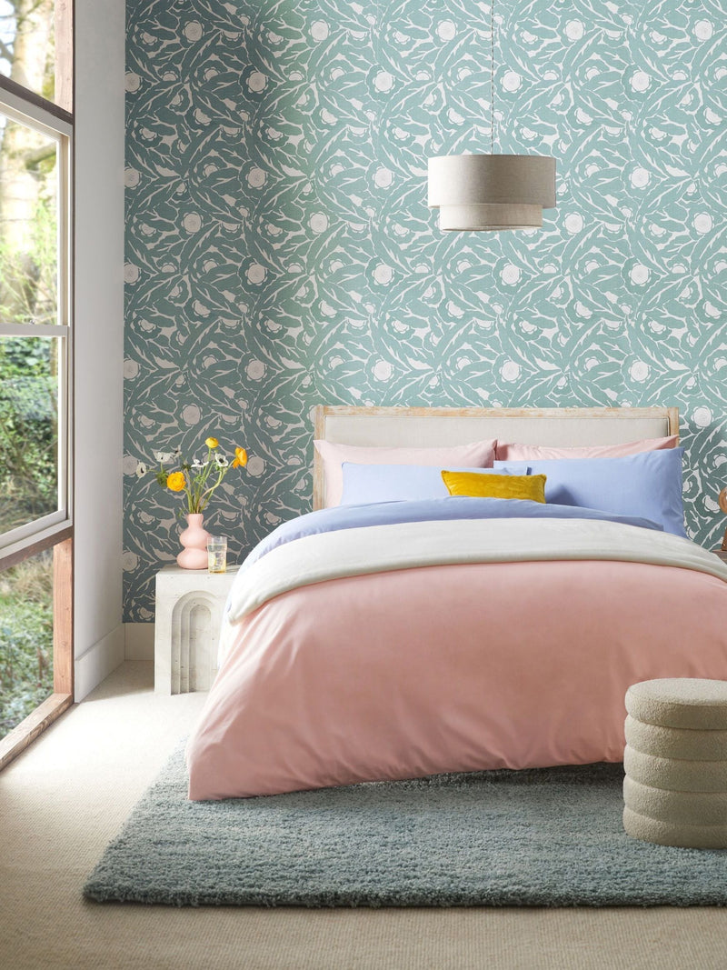 Pink polycotton duvet cover and pillowcase set, imported from the UK