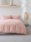 Pink polycotton duvet cover and pillowcase set, imported from the UK