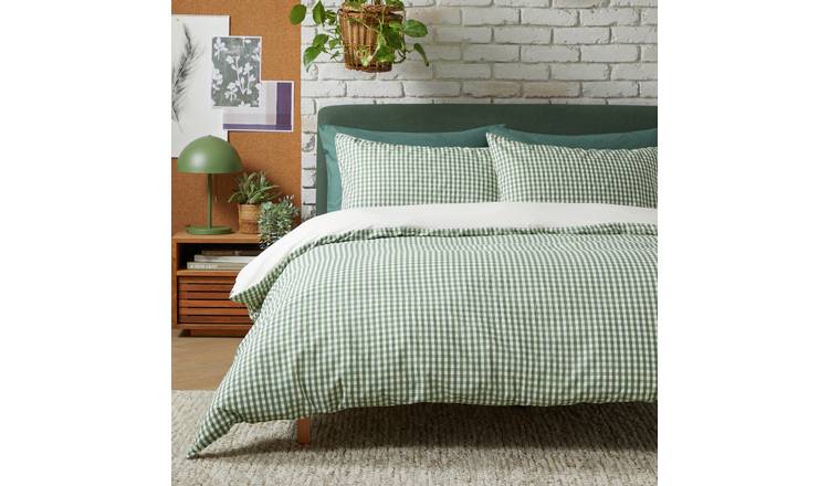 Habitat Seersucker Gingham Woven Green Duvet Cover Set King - British product