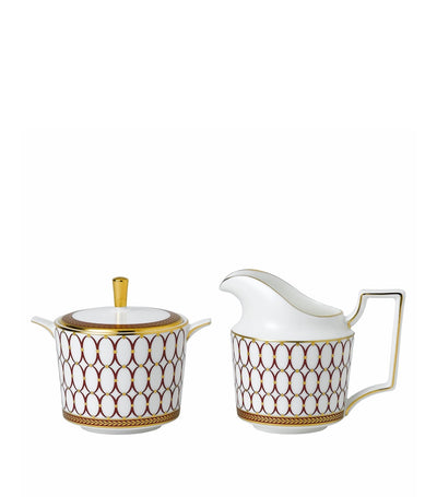Geometric Red Sugar Bowl and Creamer Set with 230ml Capacity