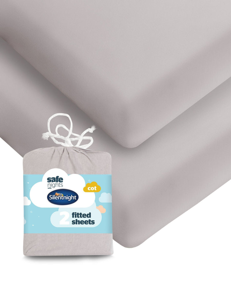 Silentnight Grey Kids Safe Nights Cot Fitted Sheets 2 Pack (British brand)