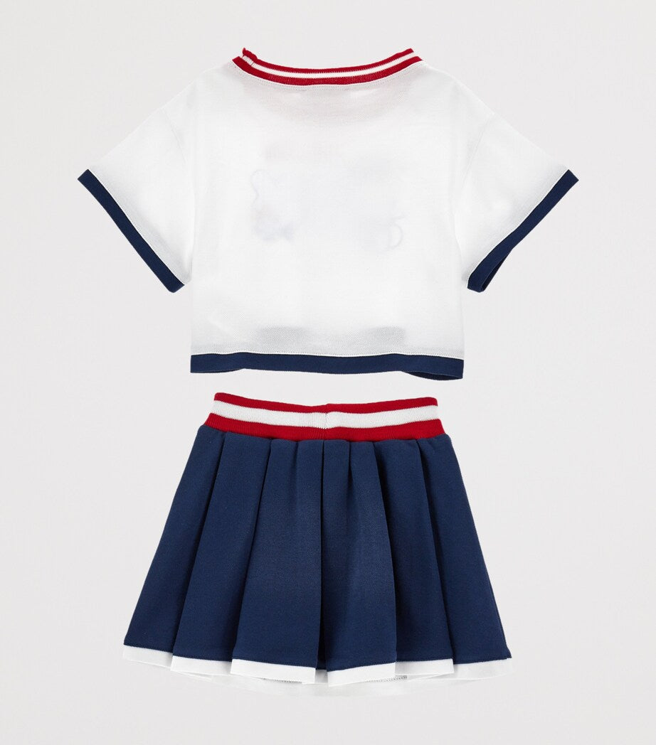 Monnalisa cotton T-shirt and skirt set with rhinestone details for children 2-12 years, imported from the UK