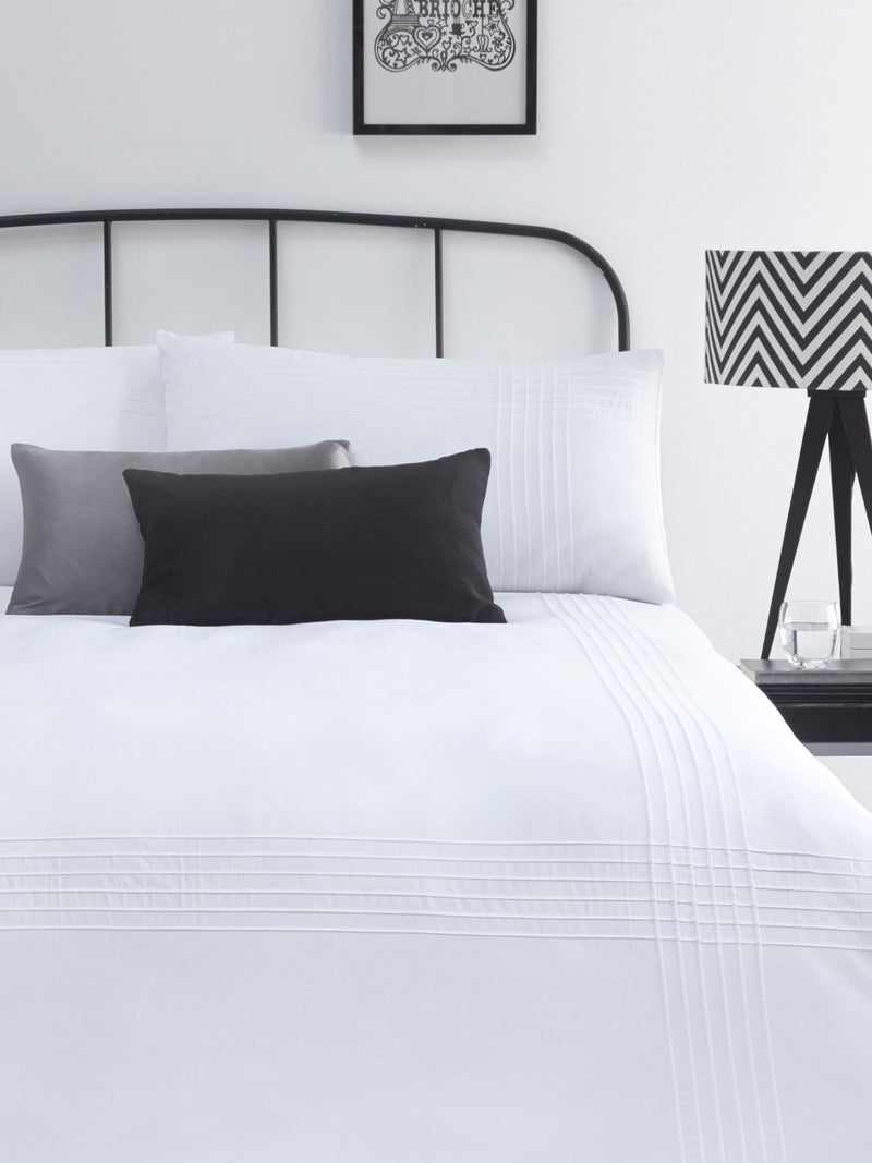Serene White Amalfi Pin Tuck Duvet Cover and Pillowcase Set