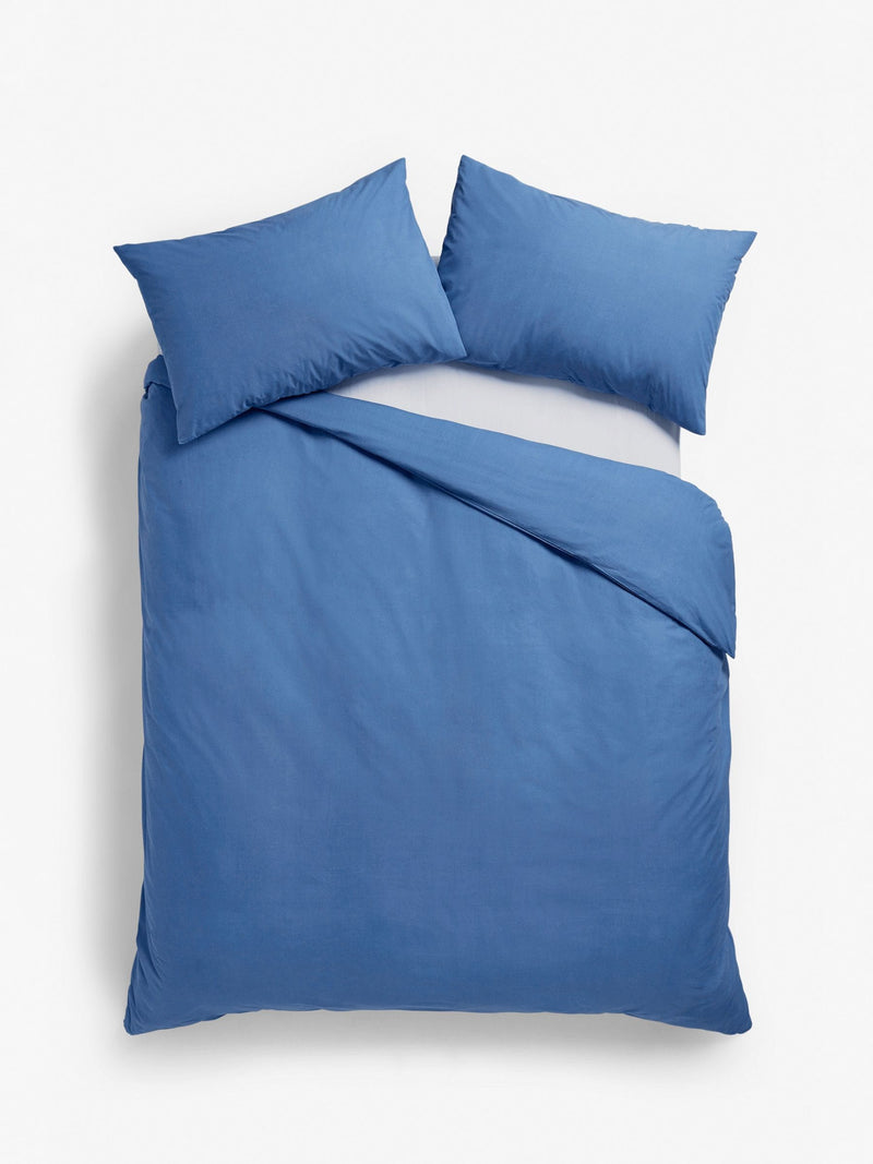 Blue polycotton plain duvet cover and pillowcase set - British product