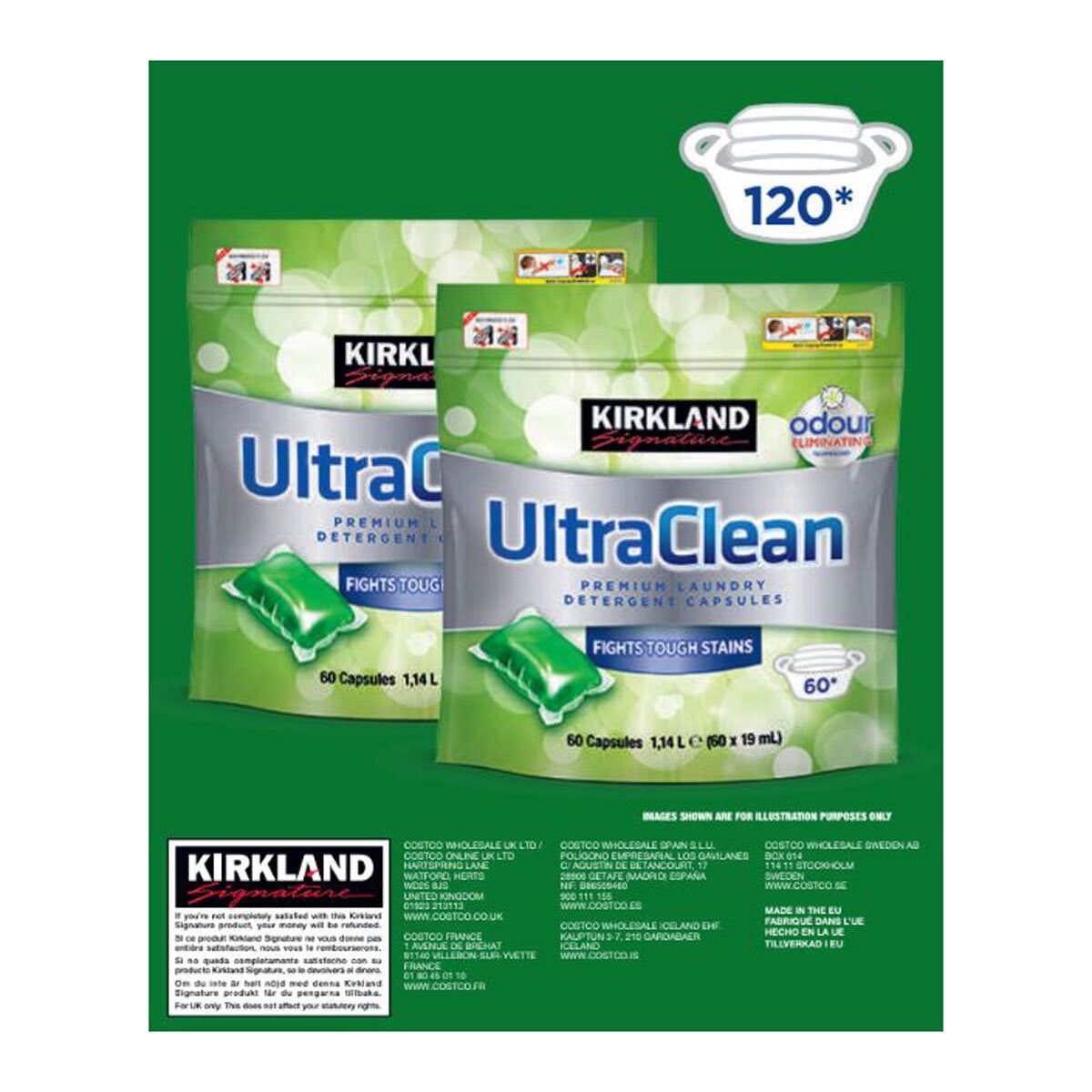 Kirkland Signature Biological Laundry Capsules 2 x 60 Pack, UK version