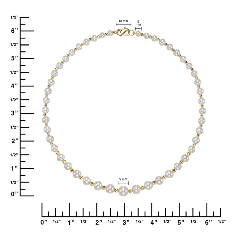 Cultured pearl necklace with gold beads, 5-9mm pearls, 45.7cm - British product