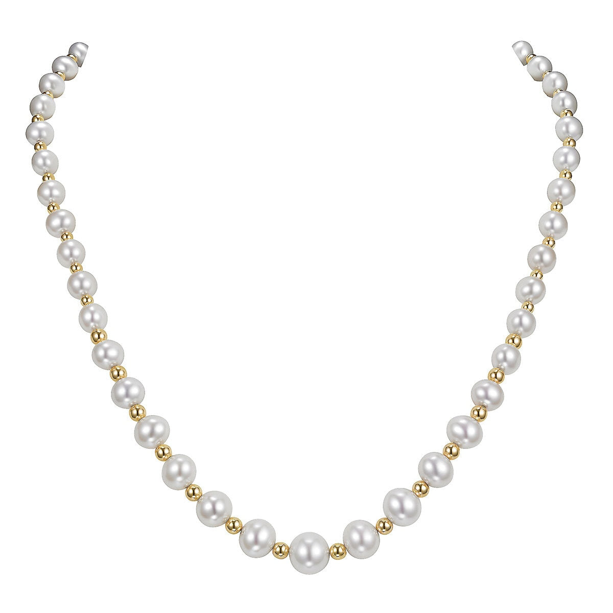 Cultured pearl necklace with gold beads, 5-9mm pearls, 45.7cm - British product
