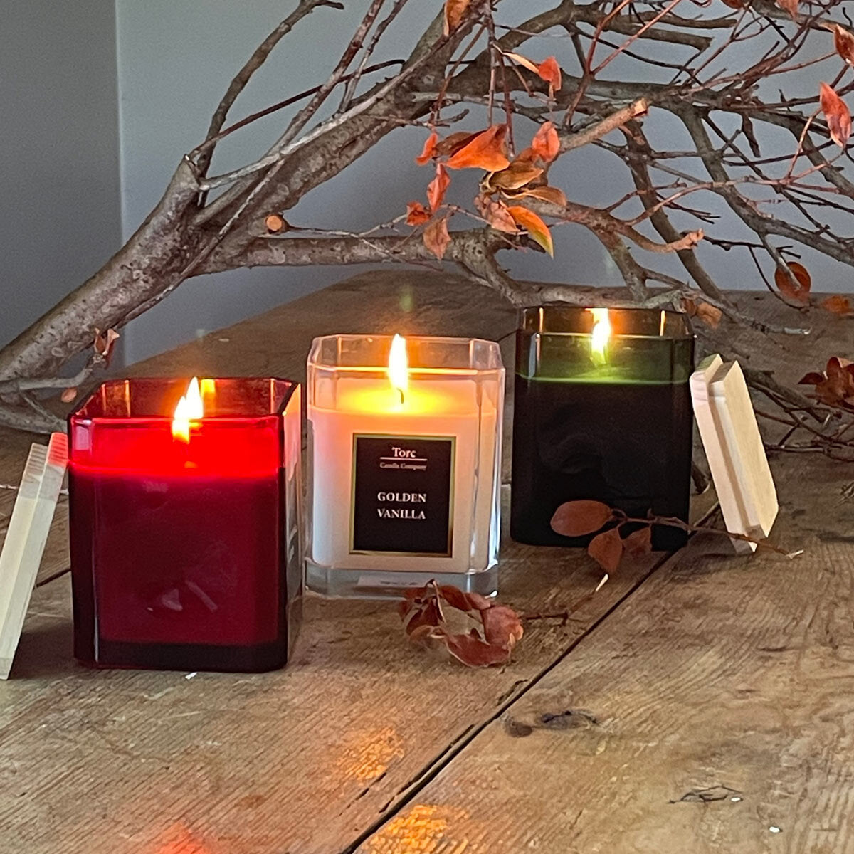 Torc fragranced candle 3 pack with wooden lids (British brand)