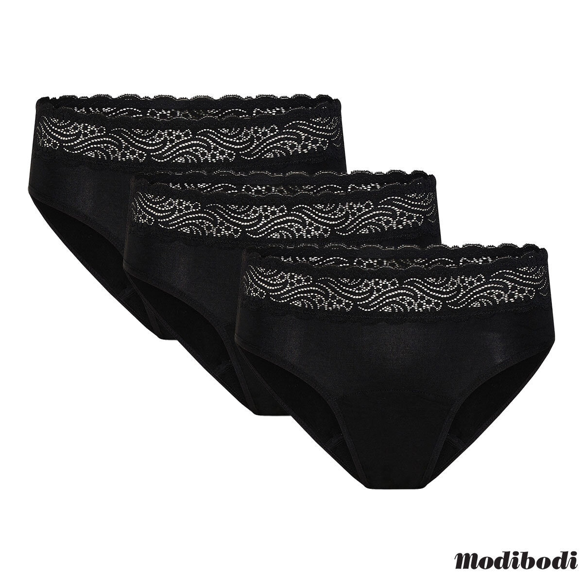 ModiBodi hi-waist bikini brief period underwear 3 pack, imported from the UK