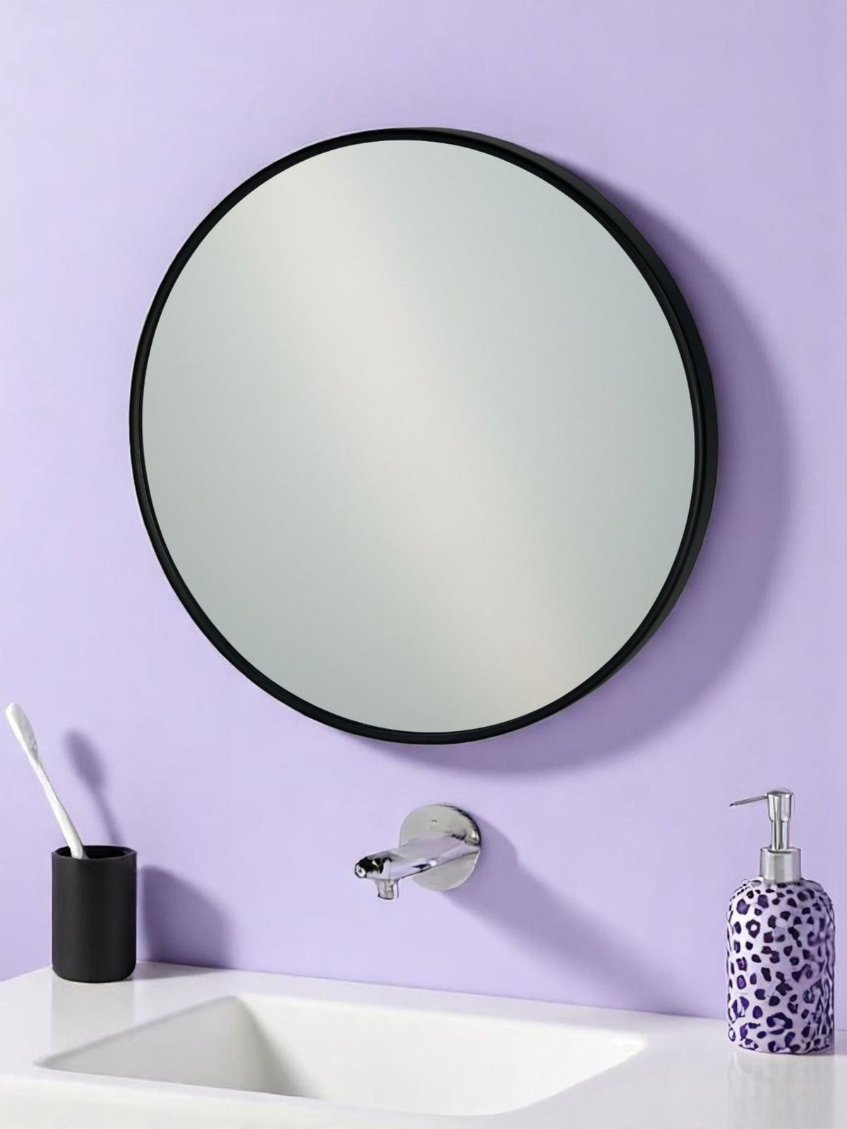 Showerdrape Black Portobello round metal framed bathroom mirror 40cm diameter (British brand)