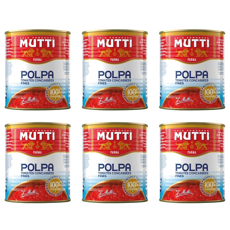 Mutti Polpa Chopped Tomatoes 6 x 790g tins, imported from the UK