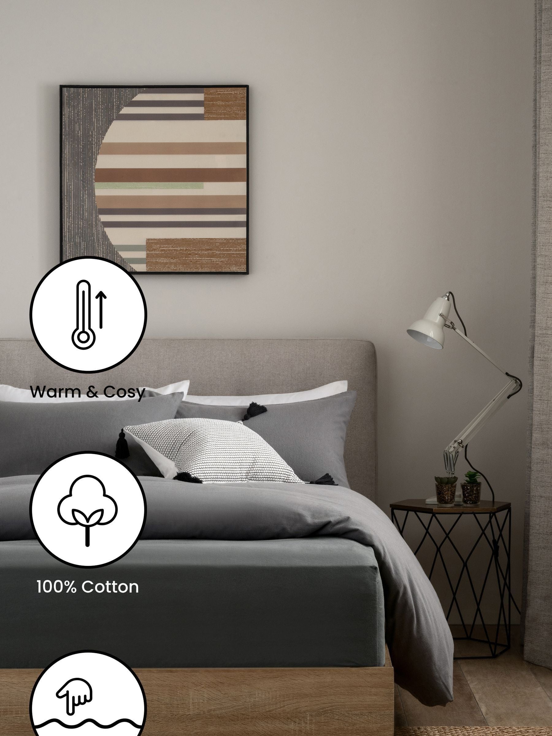 Charcoal grey brushed cotton supersoft deep fitted sheet - British product