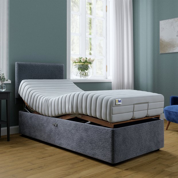 Grey single adjustable bed with memory foam mattress, imported from the UK