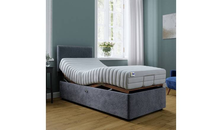 Grey single adjustable bed with memory foam mattress, imported from the UK