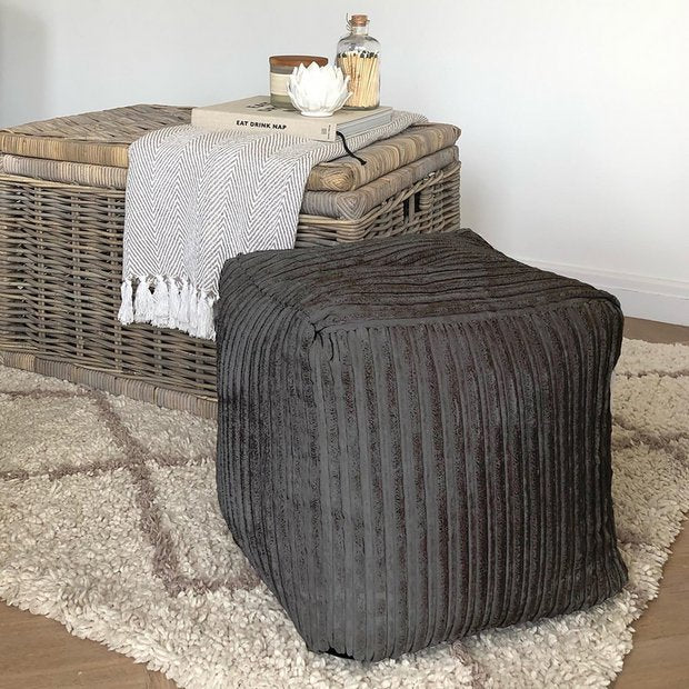 rucomfy slate grey bean bag cube 38cm, imported from the UK