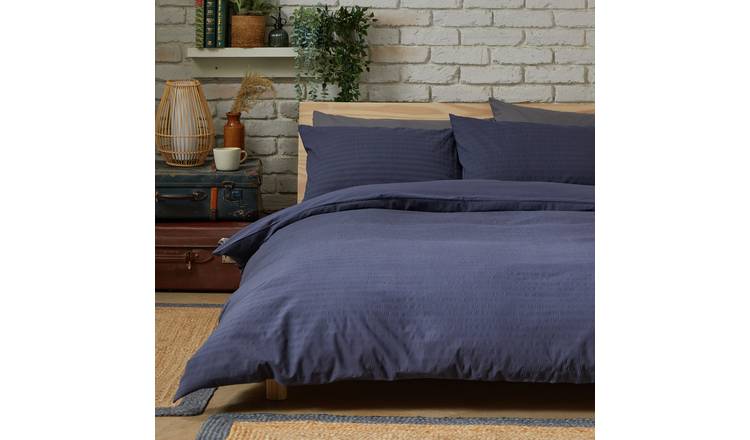 Habitat navy seersucker duvet cover set for double beds, UK version