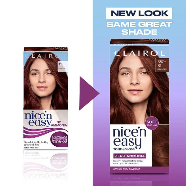 Clairol Nice'n Easy semi-permanent hair dye Mahogany 550/81 - British product