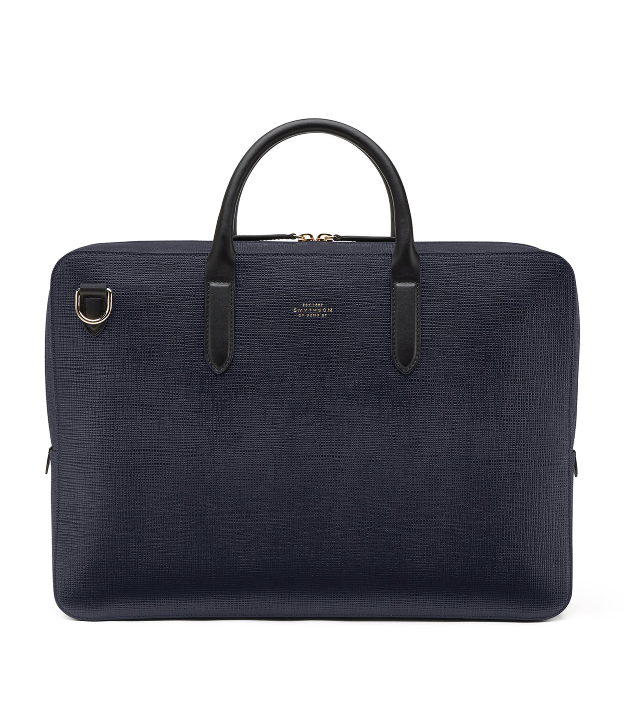 Smythson premium leather briefcase with logo detail (British brand)