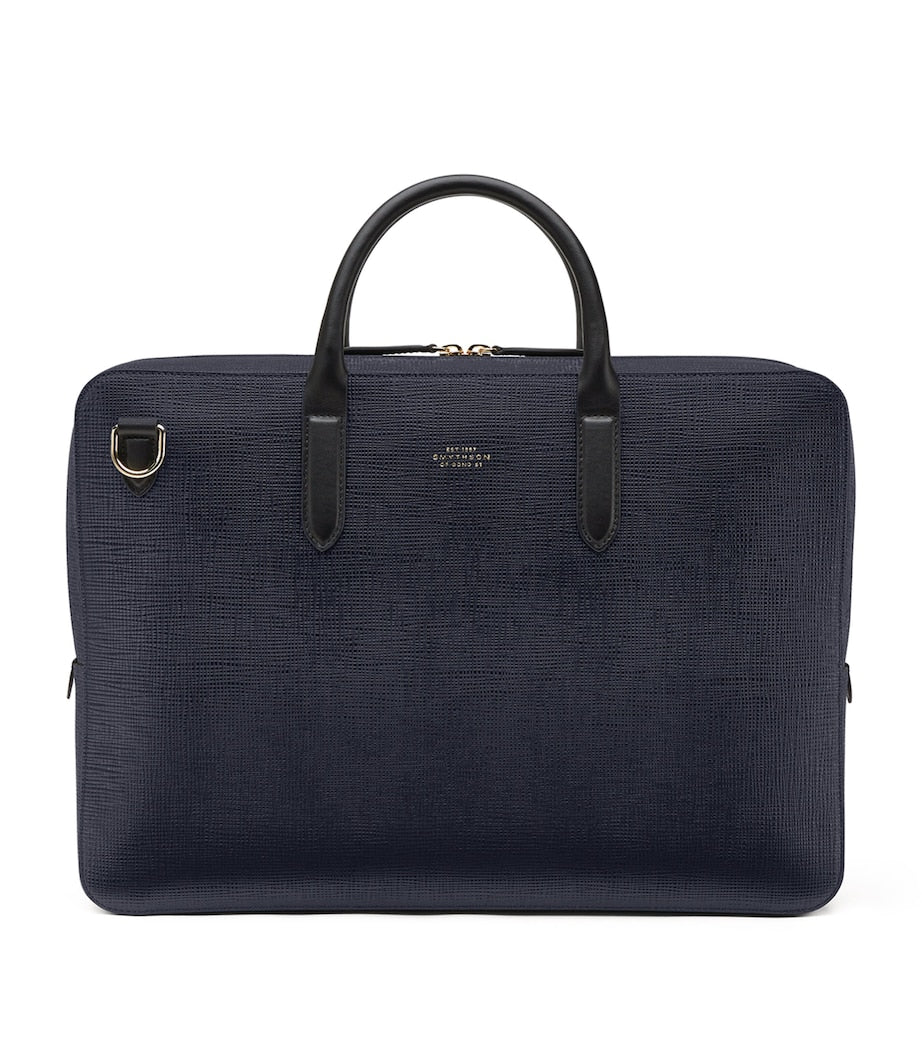 Smythson premium leather briefcase with logo detail (British brand)