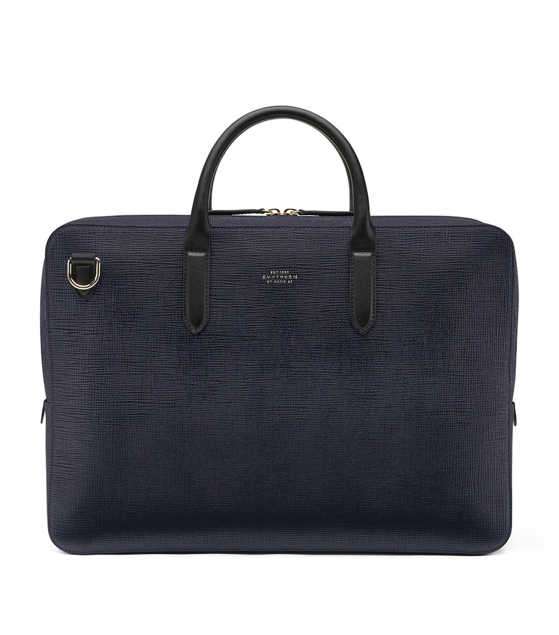 Smythson premium leather briefcase with logo detail (British brand)