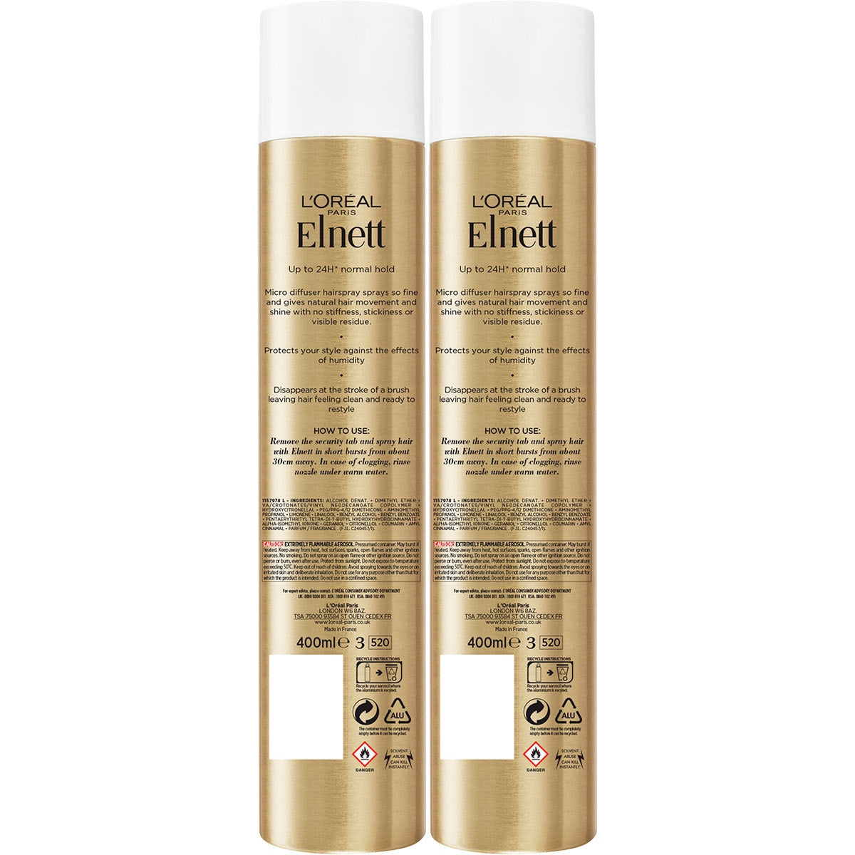 L'Oreal Elnett Hairspray Normal Hold 2 x 400ml, UK version