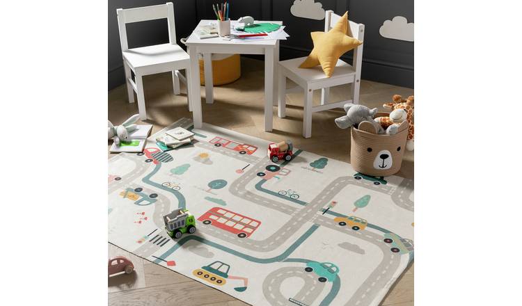 Habitat kids transport print natural flatweave rug 120x170cm, UK version