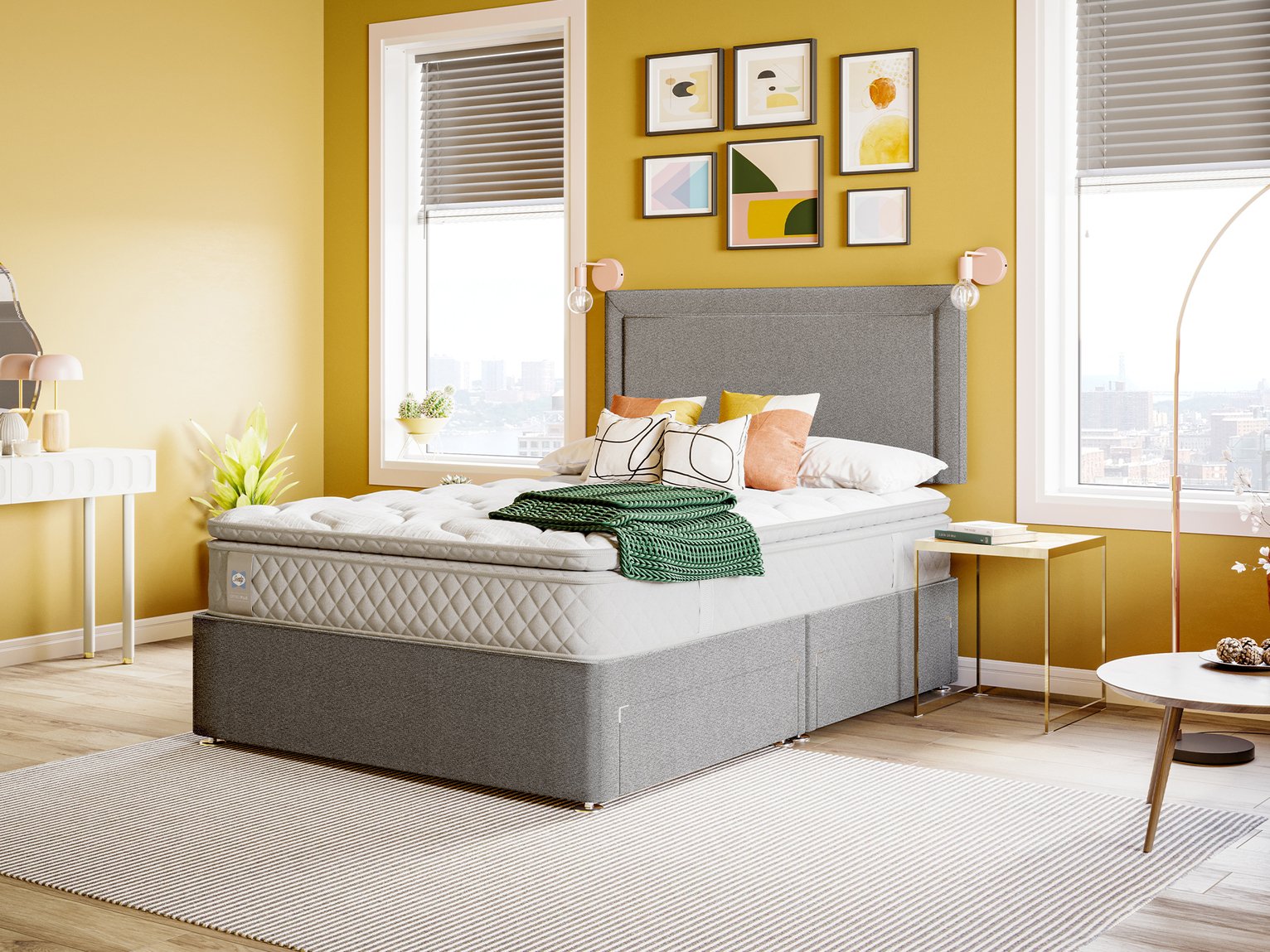 Sealy Abbot Pillowtop Double Divan Bed with Mattress (British brand)