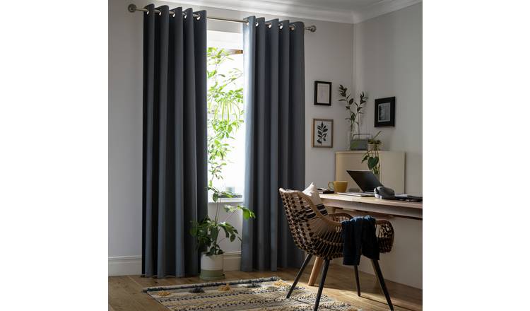 Habitat Rustic Blue Blackout Eyelet Curtains 229cm, UK version