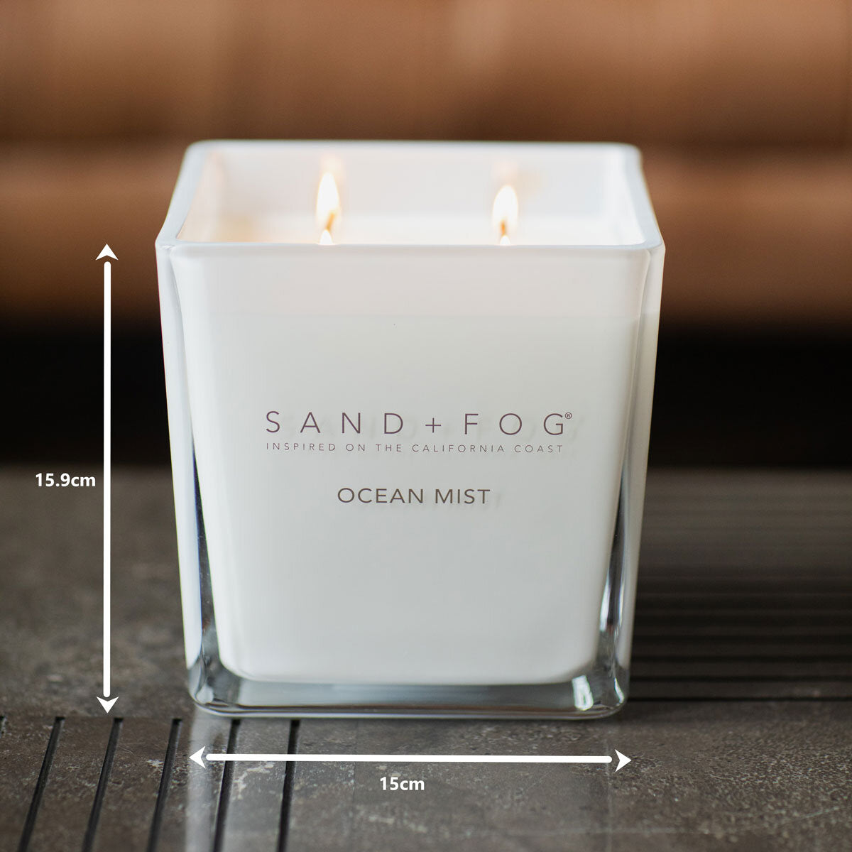 Sand & Fog square 4 wick candle with Speakeasy, Ocean Mist, Blush Rose scents 57oz (British brand)