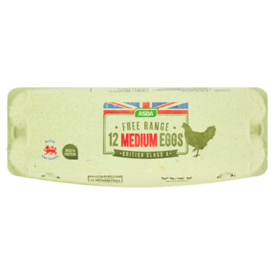 ASDA 12 free range medium class A eggs carton - British product
