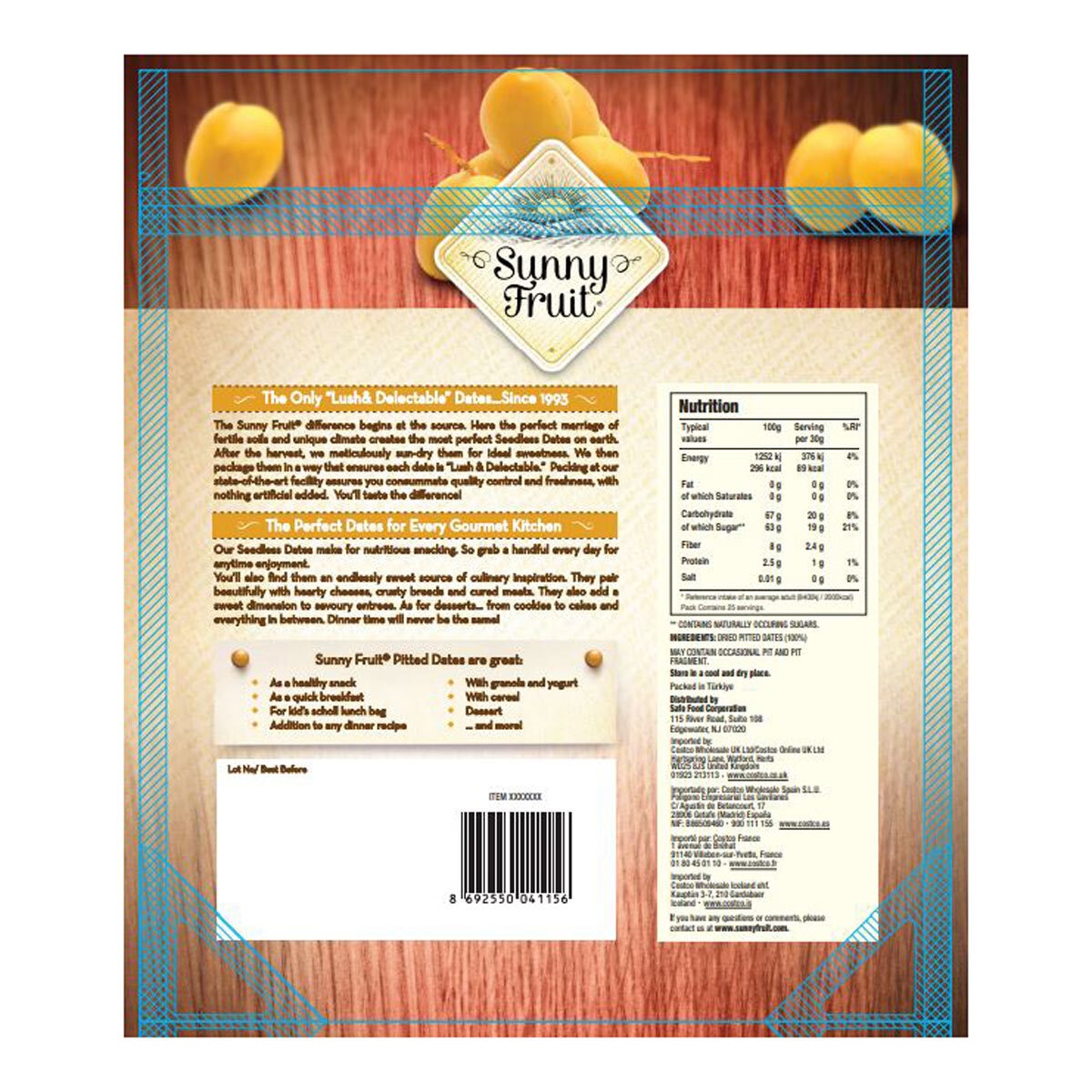 Sunny Fruit pitted dates 1kg (British brand)