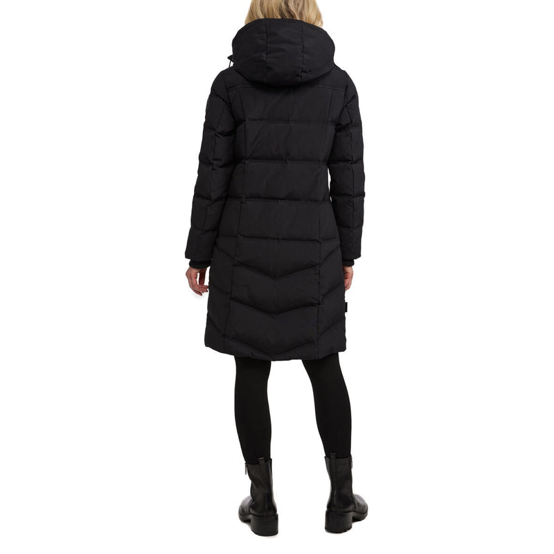 Pajar ladies long down coat in black and navy, imported from the UK